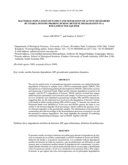 Bacterial Population Dynamics and Separation of Active Degraders by Stable Isotope Probing During Benzene Degradation in a Btex-Impacted Aquifer