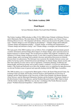 The Calotte Academy 2008 Final Report