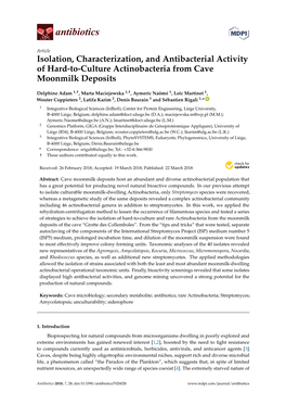 Isolation, Characterization, and Antibacterial Activity of Hard-To-Culture Actinobacteria from Cave Moonmilk Deposits