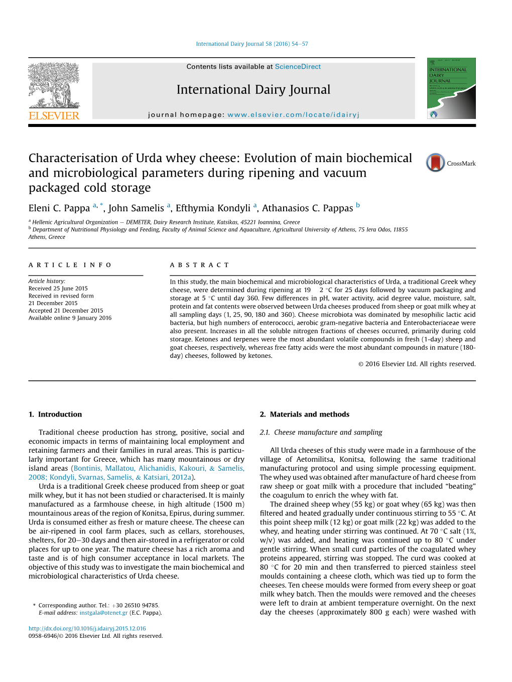 Characterisation of Urda Whey Cheese: Evolution of Main Biochemical and Microbiological Parameters During Ripening and Vacuum Packaged Cold Storage