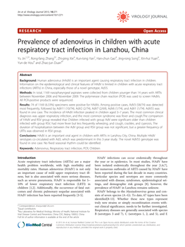 Prevalence of Adenovirus in Children with Acute Respiratory Tract Infection in Lanzhou, China