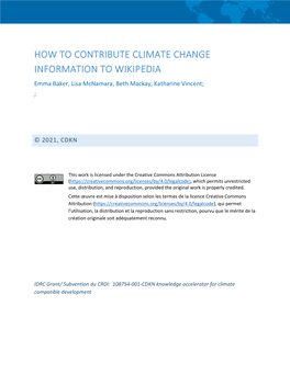 How to Contribute Climate Change Information to Wikipedia : a Guide