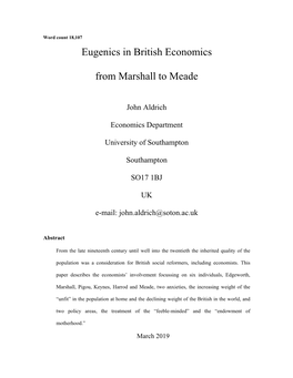 Eugenics in British Economics from Marshall to Meade