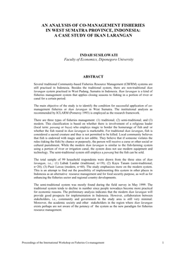 An Analysis of Co-Management Fisheries in West Sumatra Province, Indonesia: a Case Study of Ikan Larangan