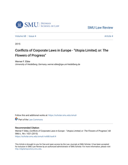 Conflicts of Corporate Laws in Europe - "Utopia Limited; Or: the Flowers of Progress"