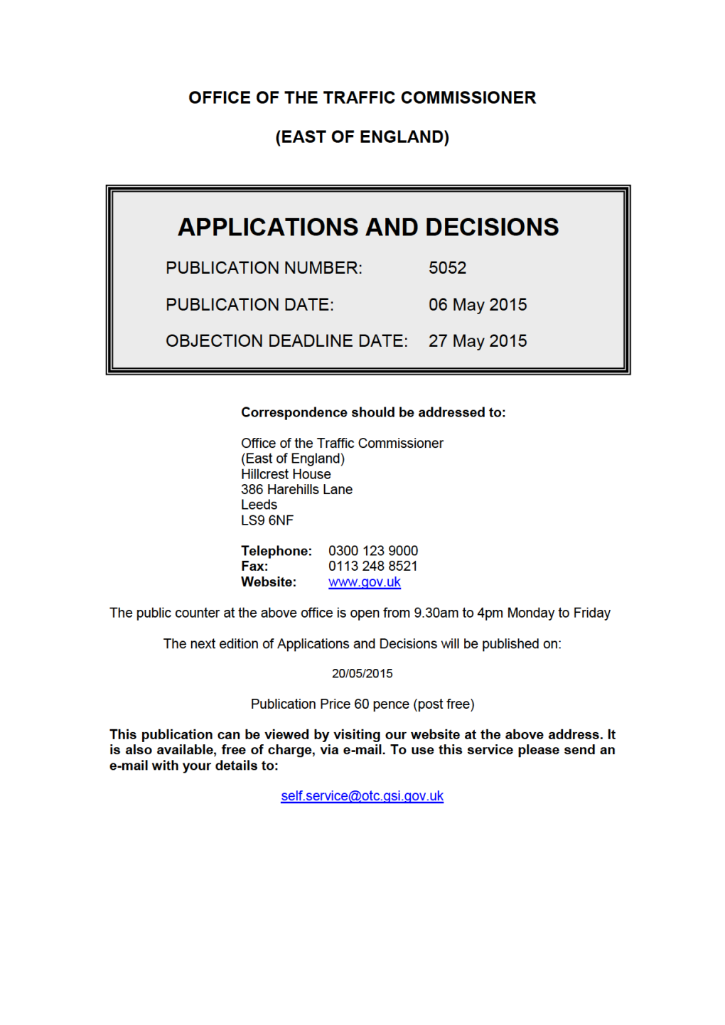 APPLICATIONS and DECISIONS 6 May 2015