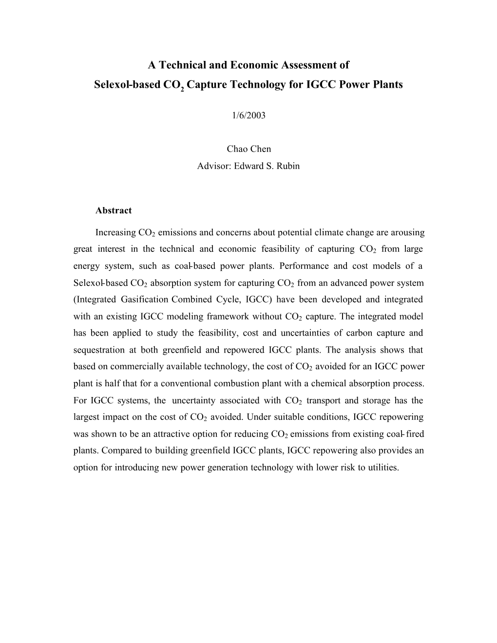 A Technical and Economic Assessment of Selexol-Based CO2