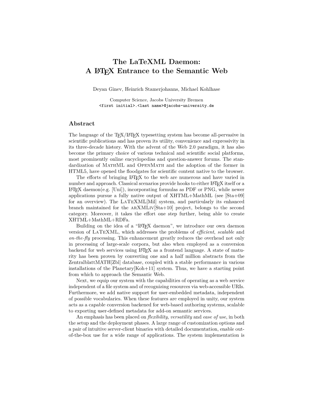 The Latexml Daemon: a LATEX Entrance to the Semantic