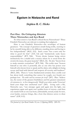 Egoism in Nietzsche and Rand Stephen R. C. Hicks