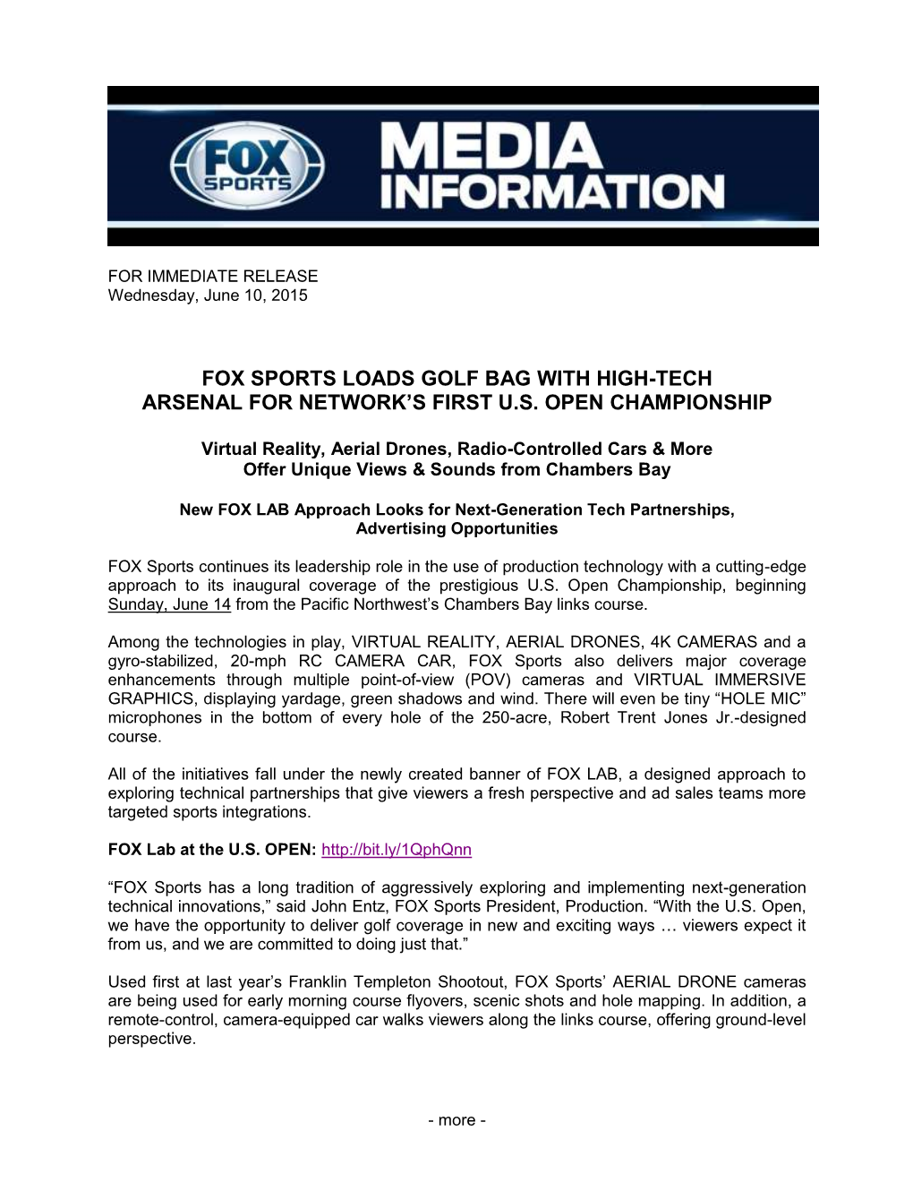 Fox Sports Loads Golf Bag with High-Tech Arsenal for Network’S First U.S