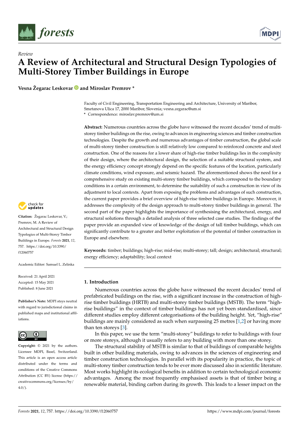 A Review of Architectural and Structural Design Typologies of Multi-Storey Timber Buildings in Europe