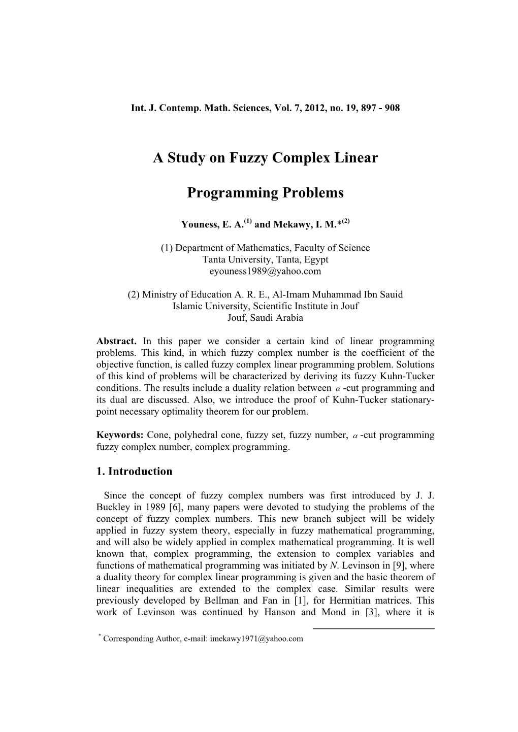 A Study on Fuzzy Complex Linear Programming Problems