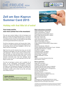 Zell Am See–Kaprun Summer Card 2015