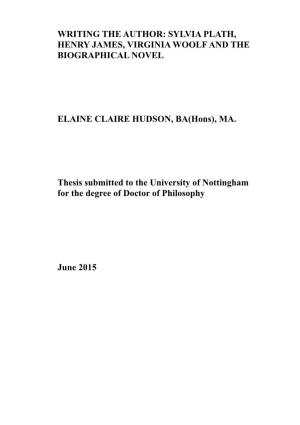 Hudson, Elaine C. (2015) Writing the Author: Sylvia Plath, Henry James