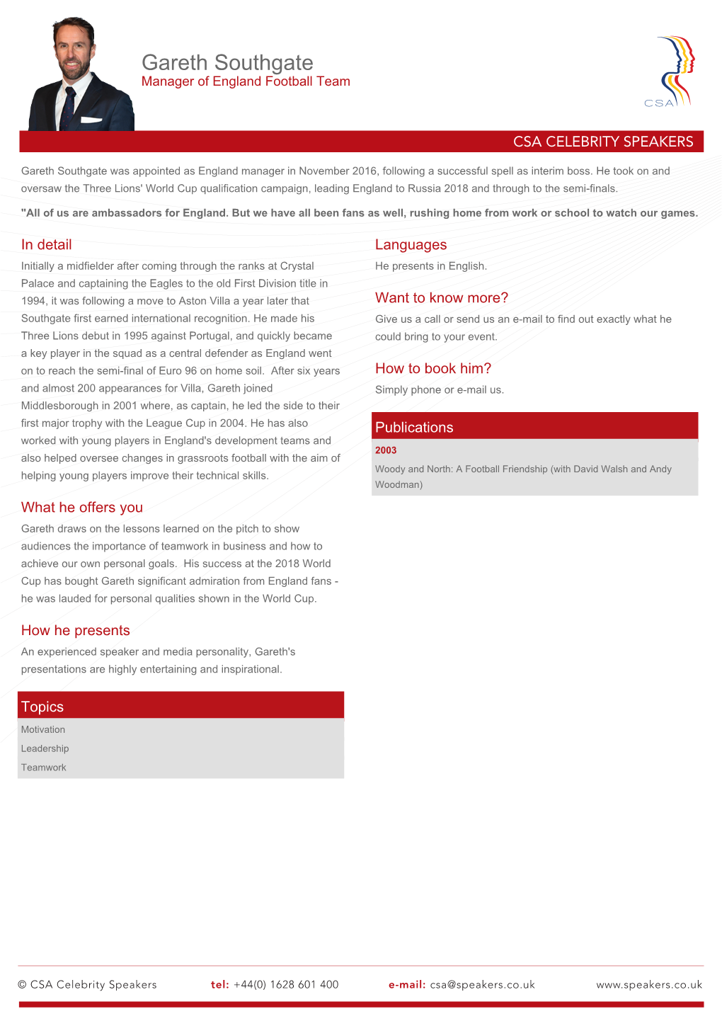 Gareth Southgate Speaker Profile