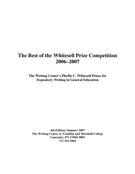 The Best of the Whitesell Prize Competition 2006–2007