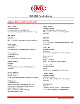 2017-2018 Faculty Listing