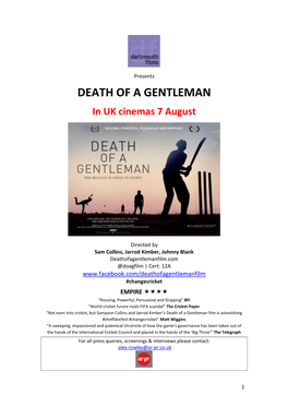 DEATH of a GENTLEMAN in UK Cinemas 7 August