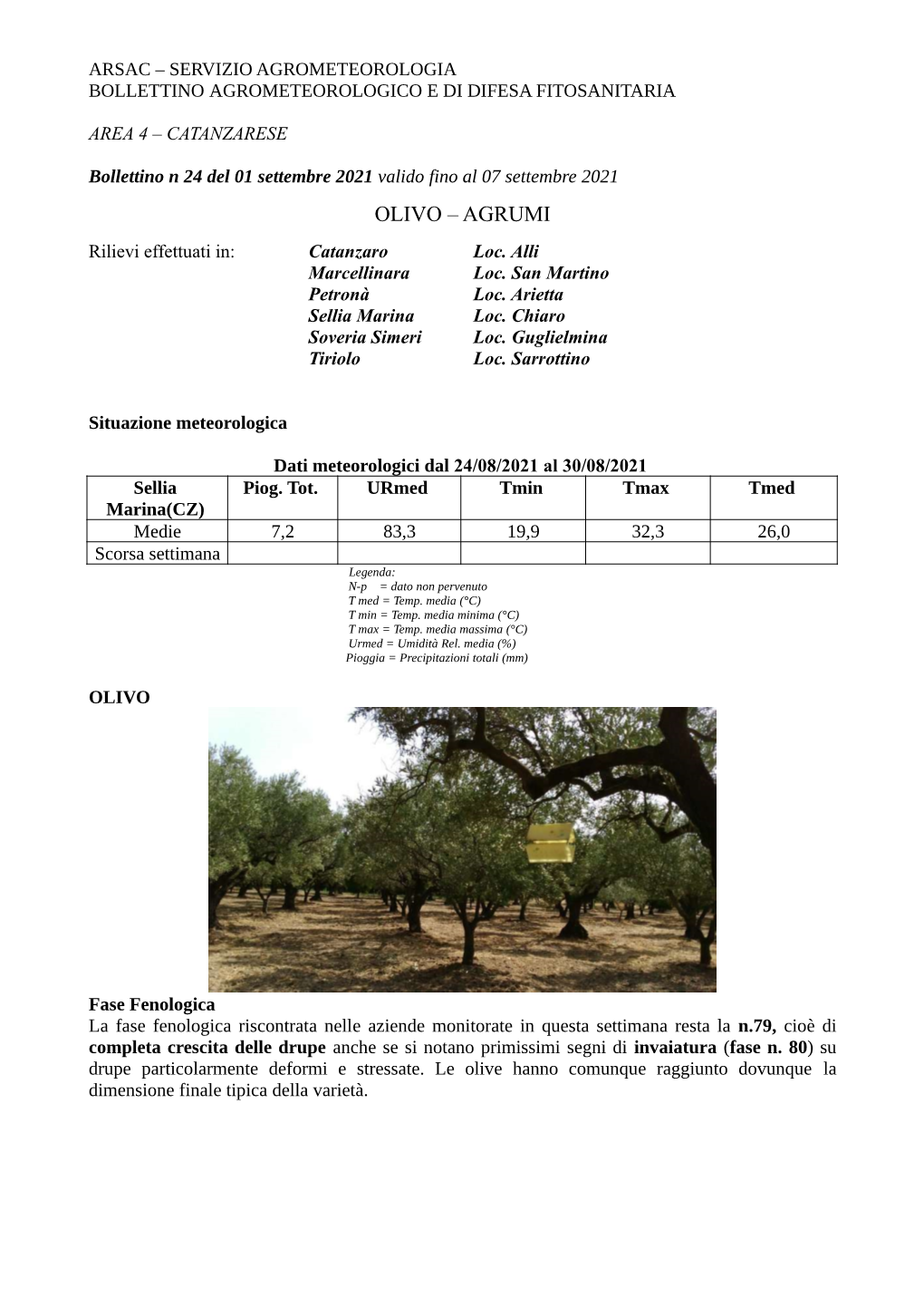 Arssa – Servizio Agrometeorologia