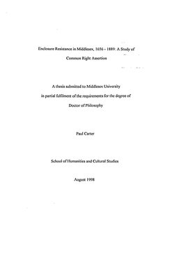 Common Right Assertion a Thesis Submitted to Middlesex University In