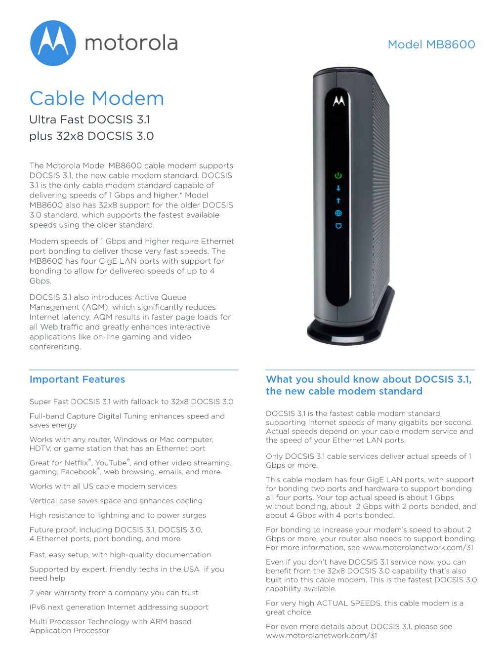 Cable Modem Ultra Fast DOCSIS 3.1 Plus 32X8 DOCSIS 3.0