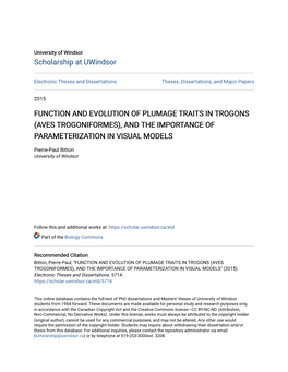 Function and Evolution of Plumage Traits in Trogons (Aves Trogoniformes), and the Importance of Parameterization in Visual Models