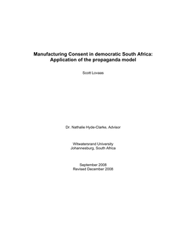 Manufacturing Consent in Democratic South Africa: Application of the Propaganda Model