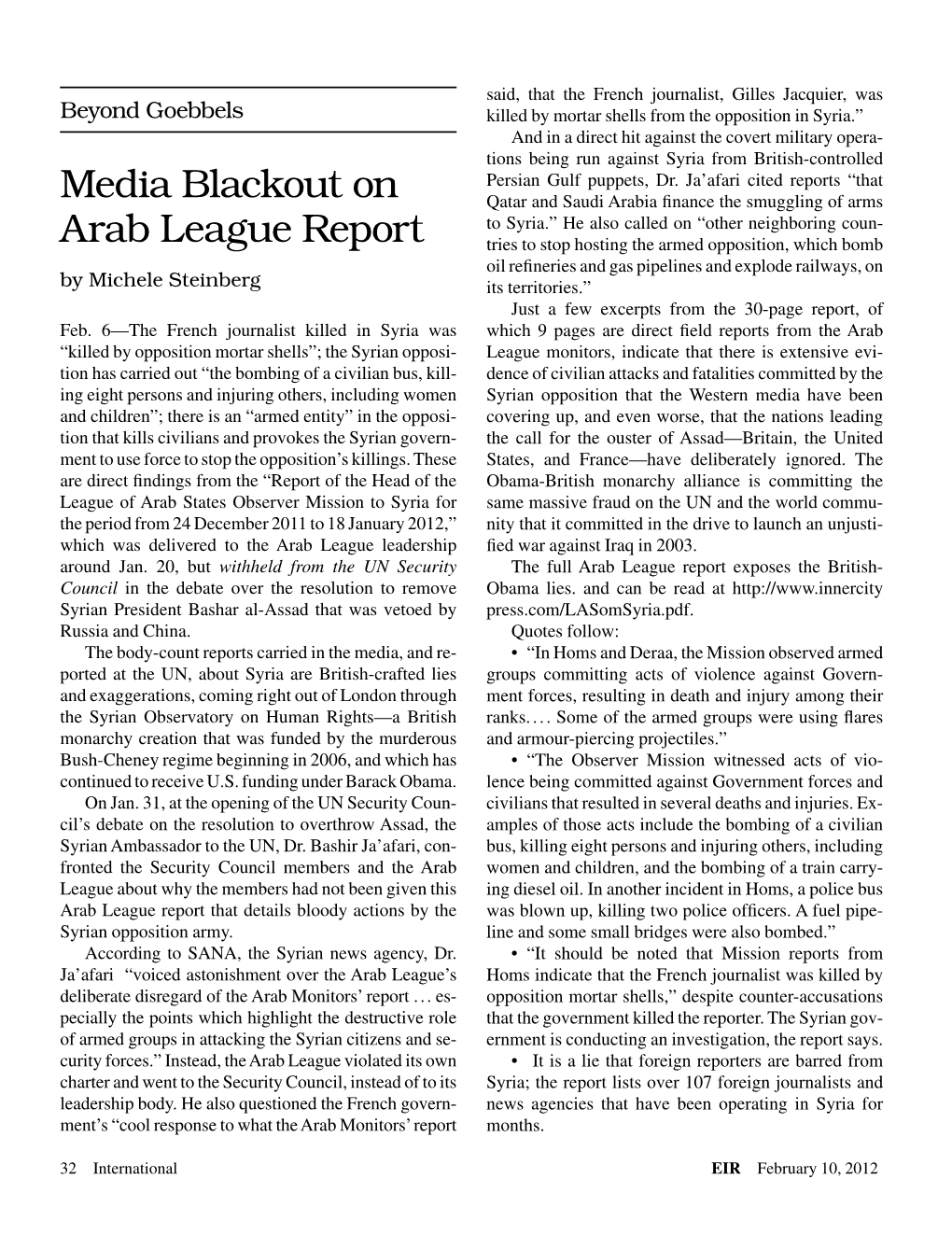 Media Blackout on Arab League Report