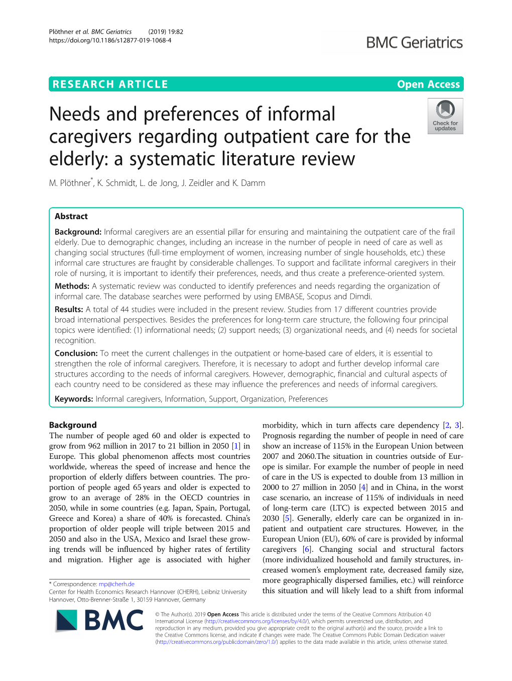 Needs and Preferences of Informal Caregivers Regarding Outpatient Care for the Elderly: a Systematic Literature Review M