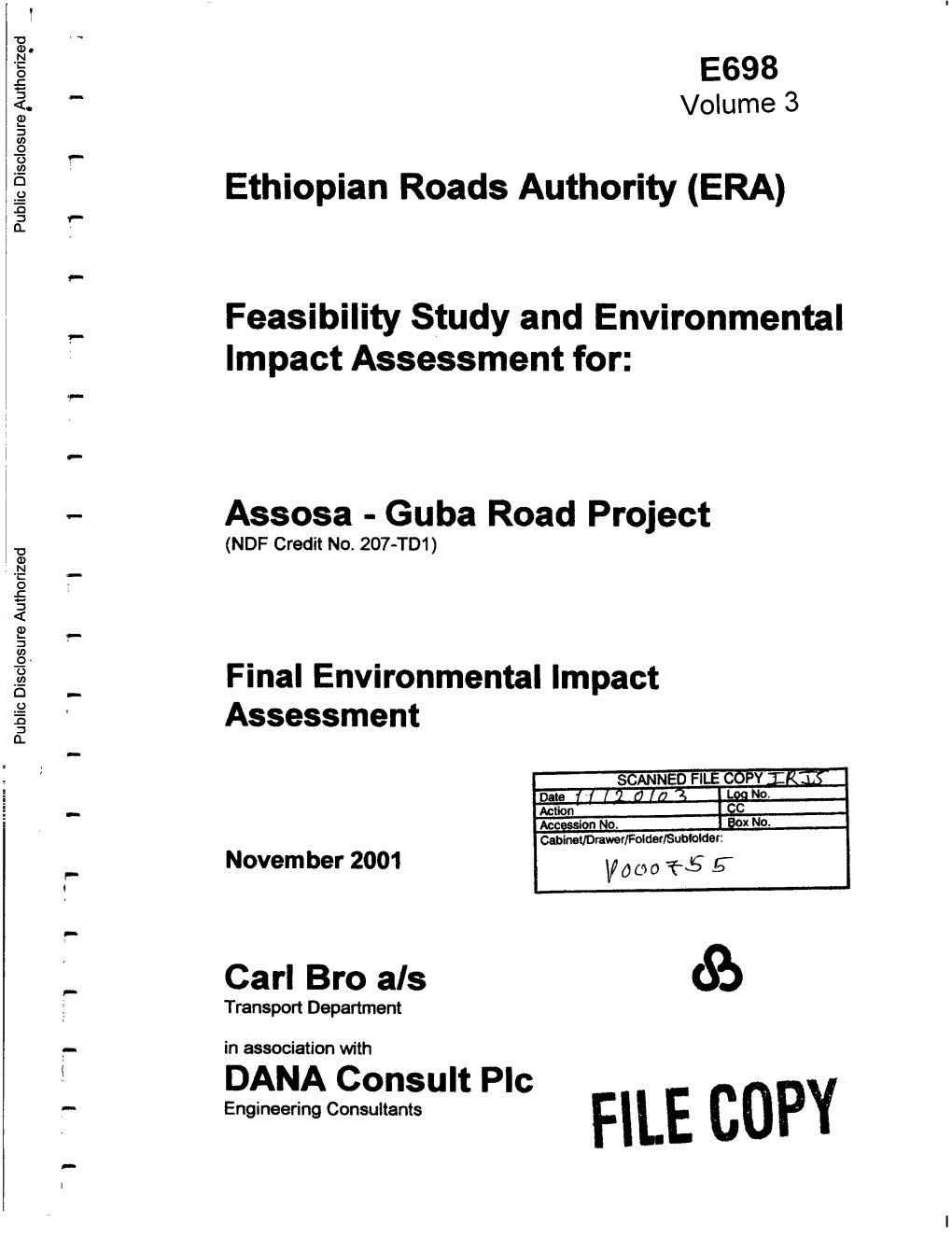 Feasibility Study and Environmental Impact Assessment For: Assosa