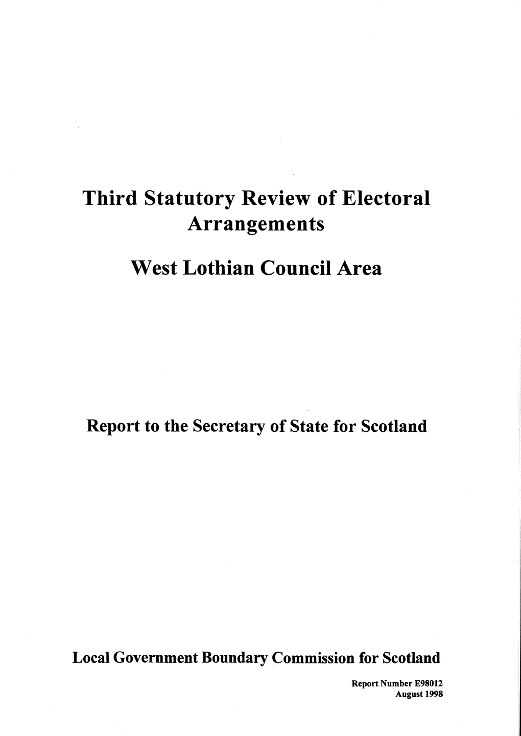 Third Statutory Review of Electoral Arrangements West Lothian Council Area