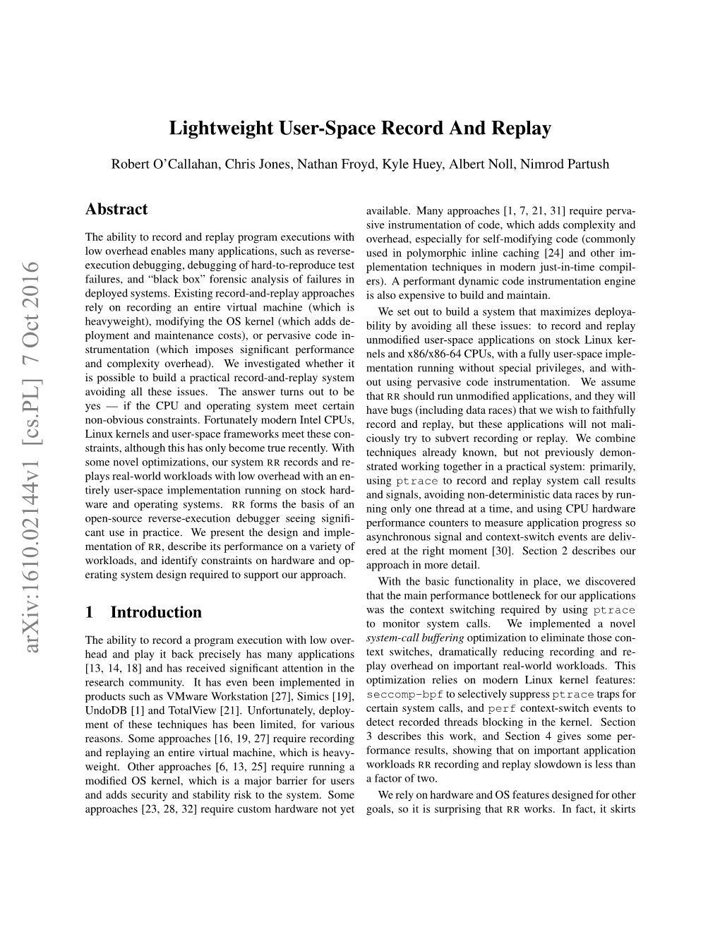 Lightweight User-Space Record and Replay