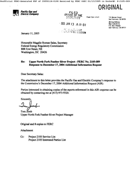 January 11, 2005 PG&E Response to FERC's December 17, 2004 Data Request