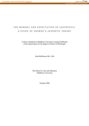 S AESTHETIC THEORY a Thesis Submitted to Middlesex Un