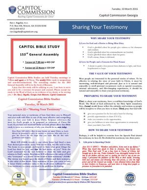 Sharing Your Testimony Ron.Bigalke@Capitolcom.Org