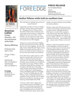 Author Follows Violin Trail on Southern Tour