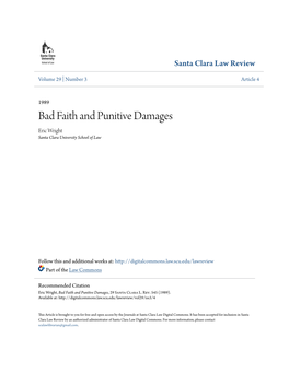 Bad Faith and Punitive Damages Eric Wright Santa Clara University School of Law