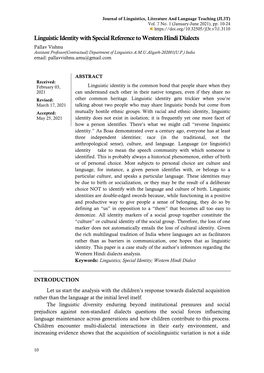 Linguistic Identity with Special Reference to Western Hindi Dialects