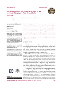 Human Interference and Avifaunal Diversity of Two Wetlands of Jalpaiguri, West Bengal, India