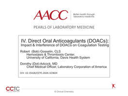 IV. Direct Oral Anticoagulants (Doacs)