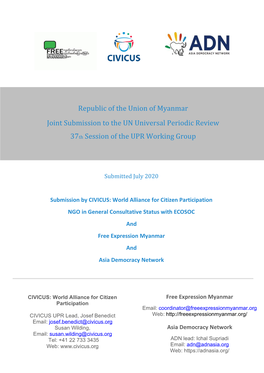 Myanmar Joint Submission to the UN Universal Periodic Review