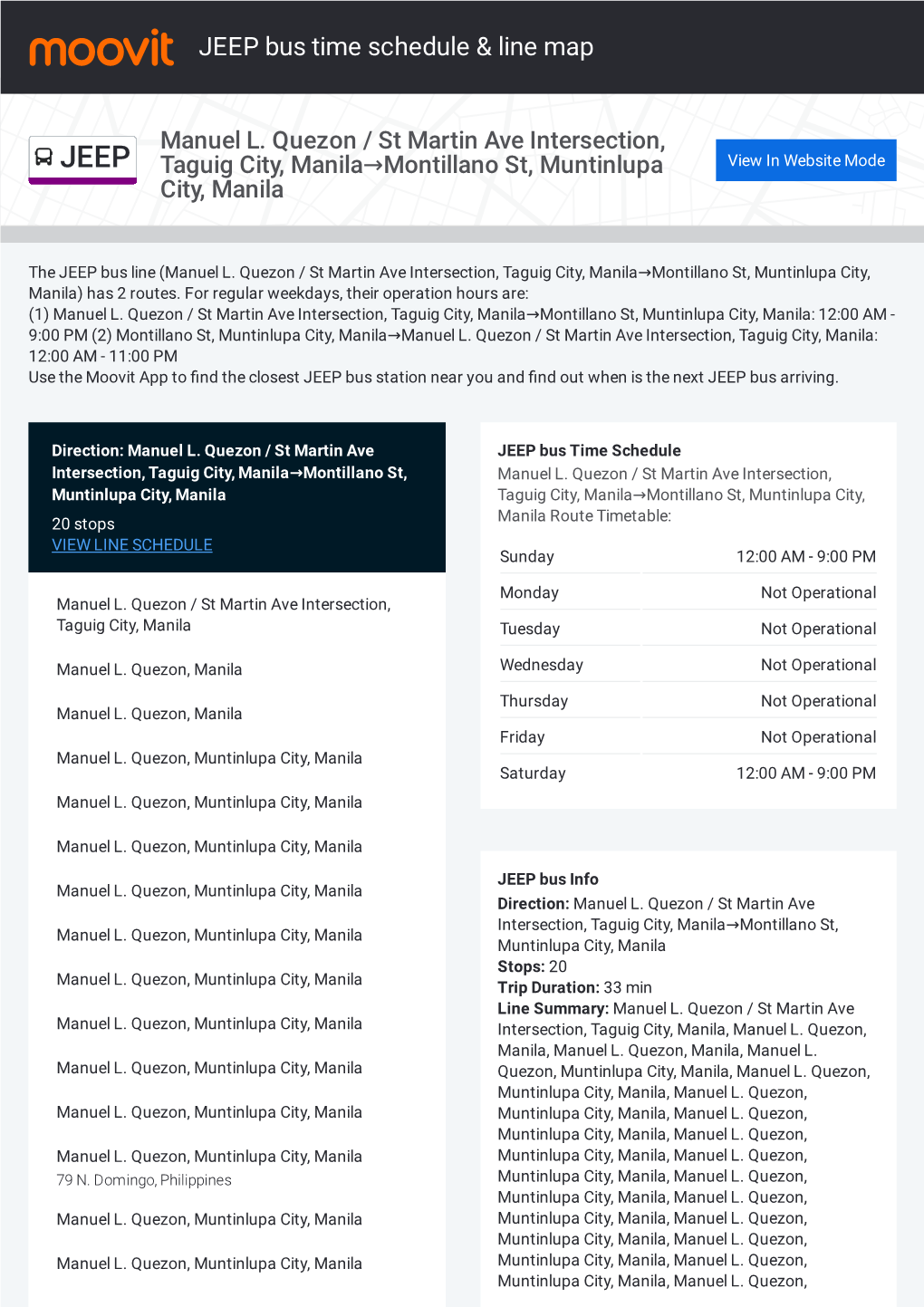 JEEP Bus Time Schedule & Line Route