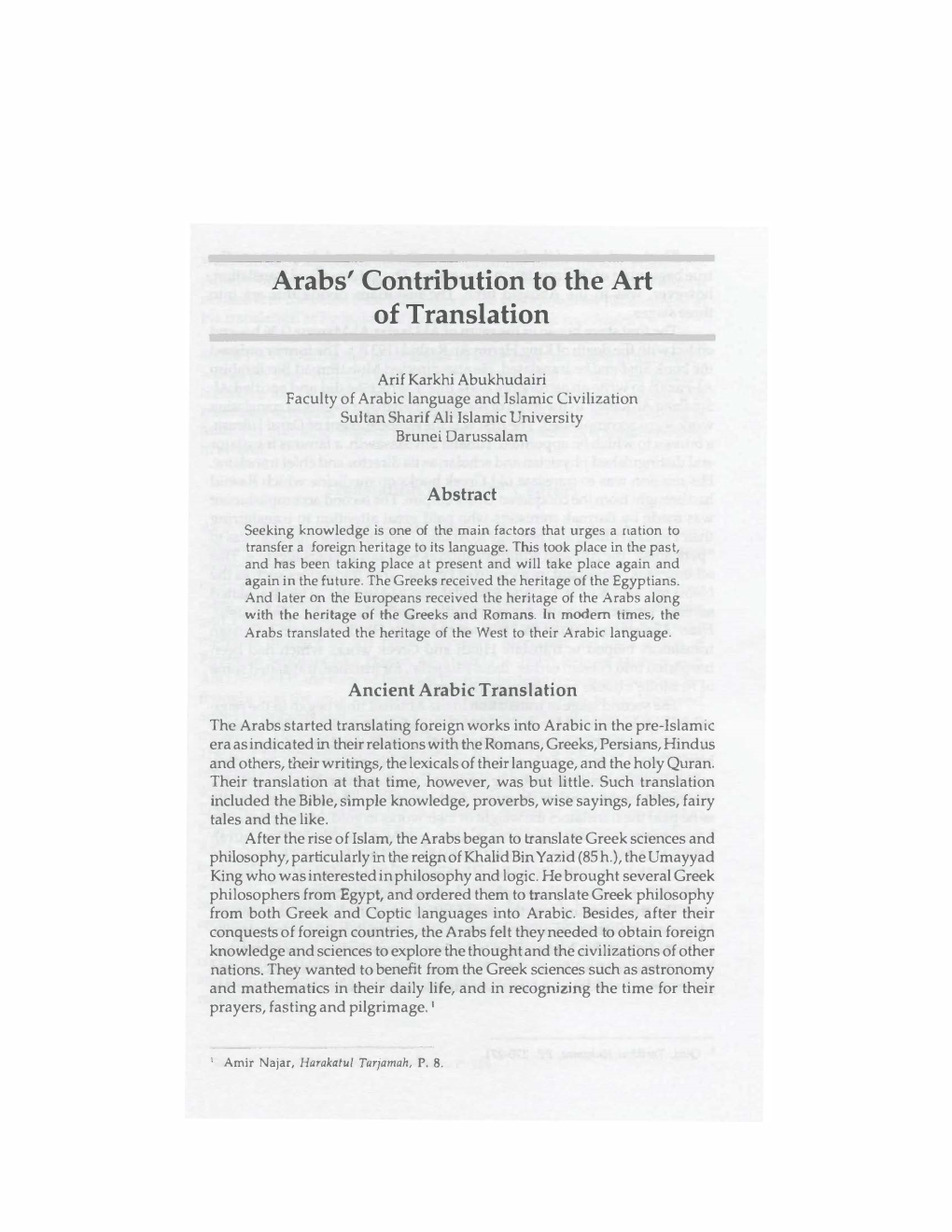 Arabs' Contribution to the Art of Translation
