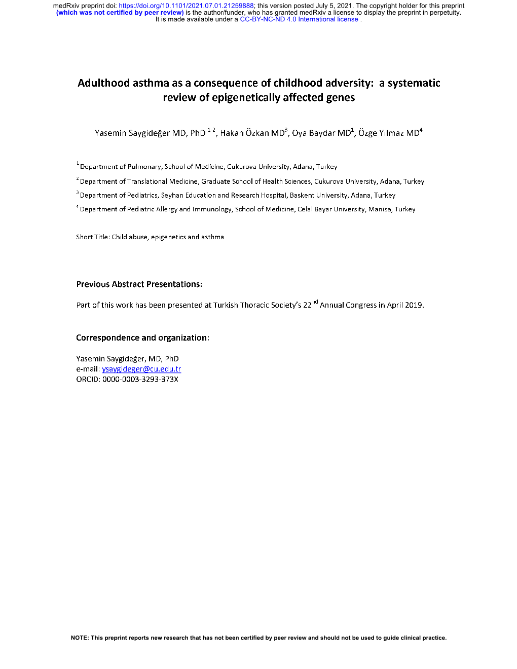 Adulthood Asthma As a Consequence of Childhood Adversity: a Systematic Review of Epigenetically Affected Genes