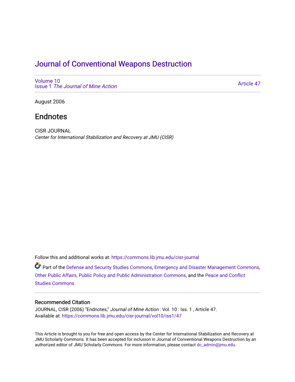 Journal of Conventional Weapons Destruction Endnotes