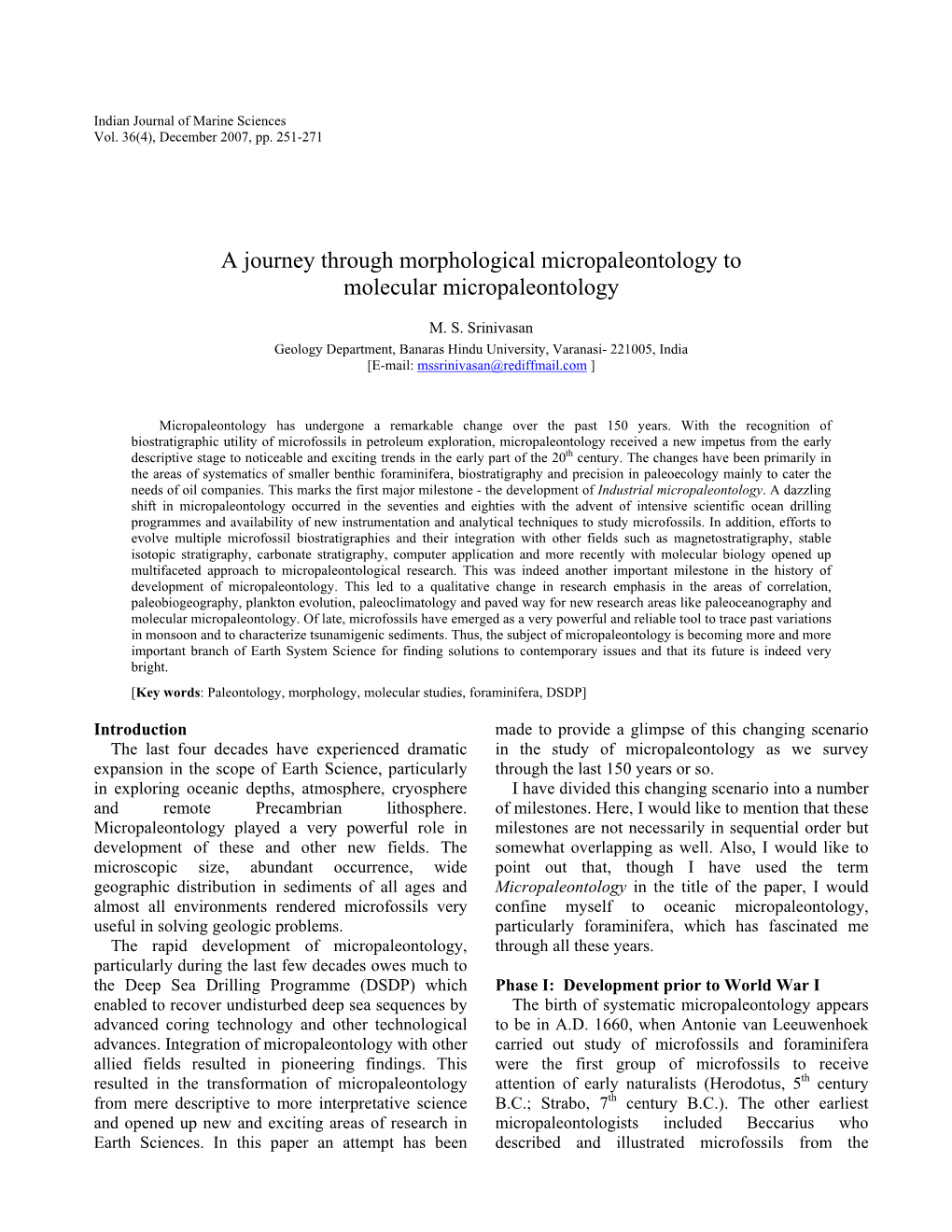 A Journey Through Morphological Micropaleontology to Molecular Micropaleontology