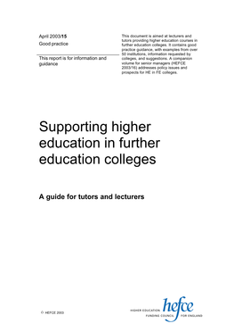 Supporting Higher Education in Further Education Colleges