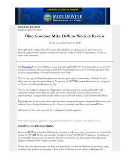 Ohio Governor Mike Dewine Week in Review