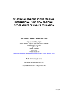 Relational Regions 'In the Making': Institutionalising
