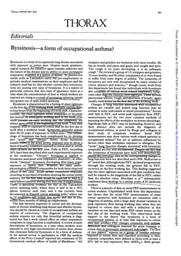 Editorials Byssinosis-A Form Ofoccupational Asthma?
